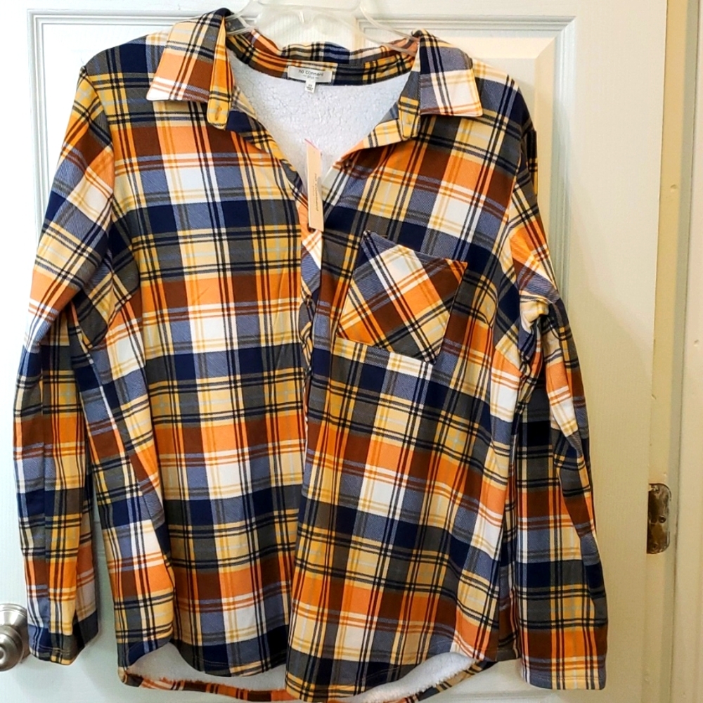 No Comment Plus Plaid Button Down Shirt 2x NWT
